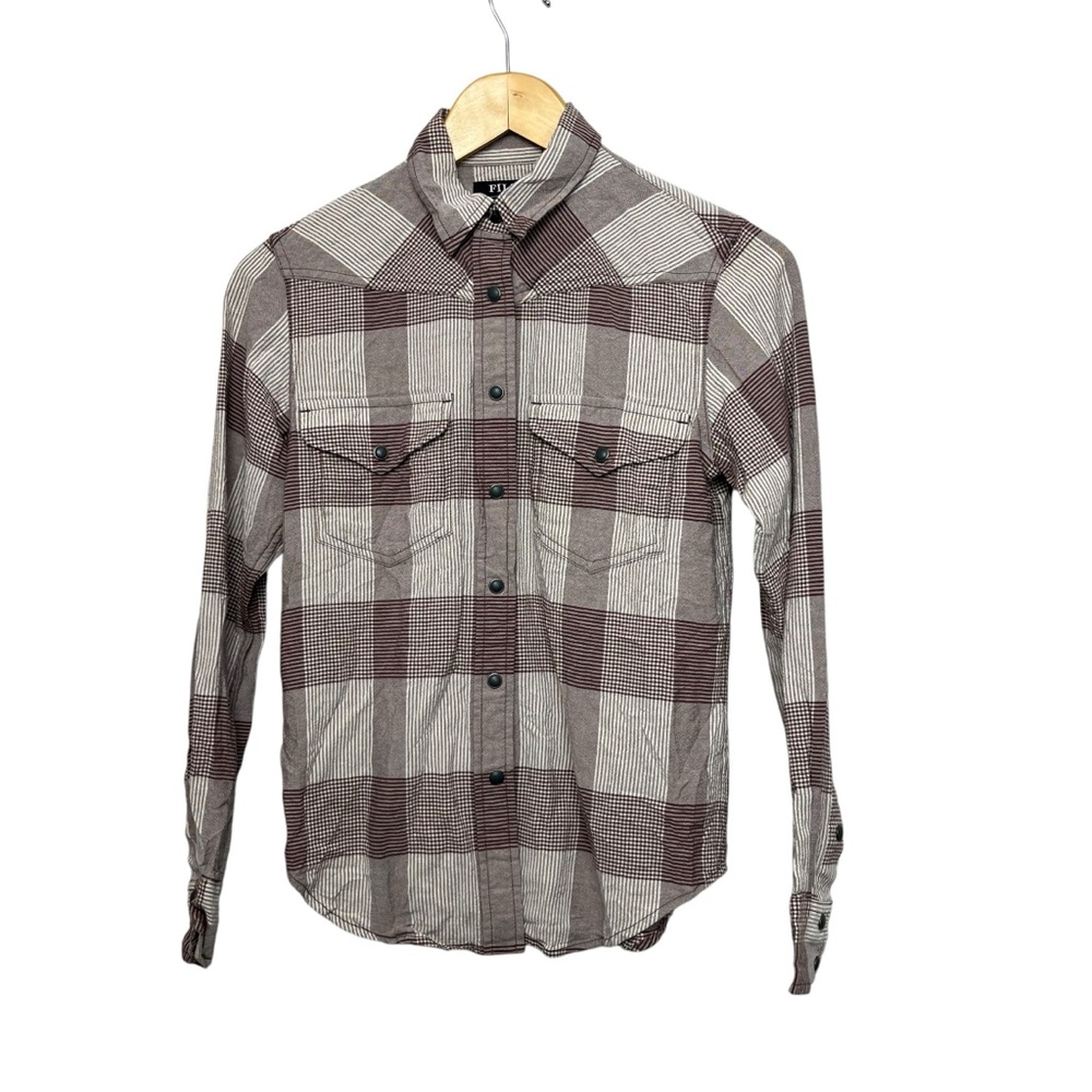 CC Filson Pioneer Shirt Western Pearl Snap Brown Plaid Long Sleeve Pocket XS‎